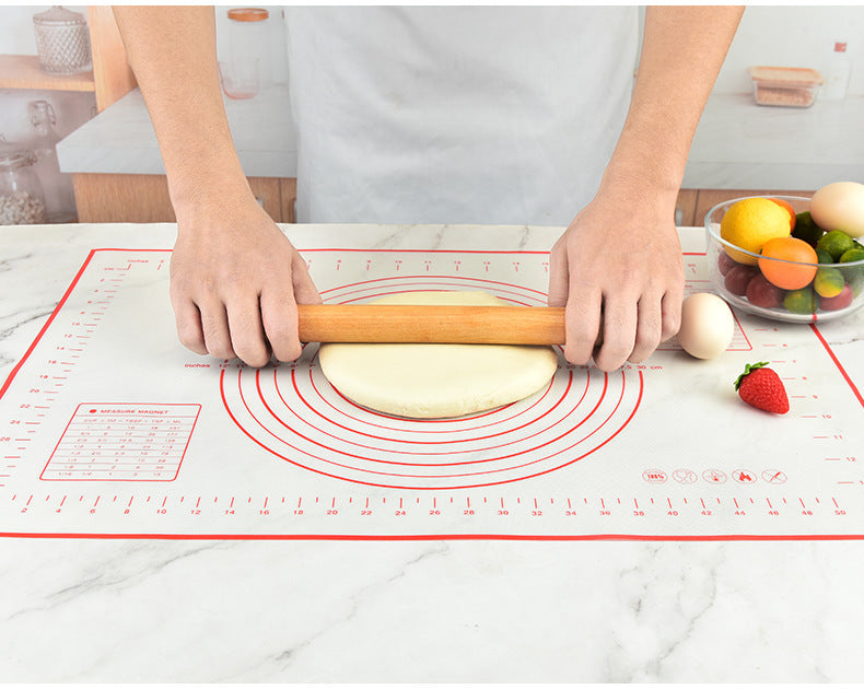 Large Silicone Baking Mat Non Stick Dough Pastry Making Pad with Measurements (Red)