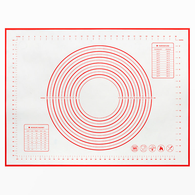 Large Silicone Baking Mat Non Stick Dough Pastry Making Pad with Measurements (Red)