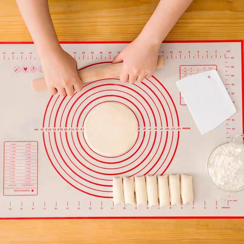 Large Silicone Baking Mat Non Stick Dough Pastry Making Pad with Measurements (Red)