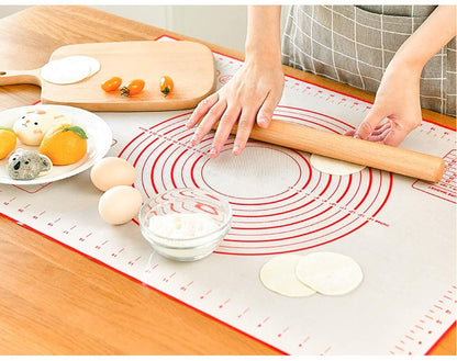 Large Silicone Baking Mat Non Stick Dough Pastry Making Pad with Measurements (Red)