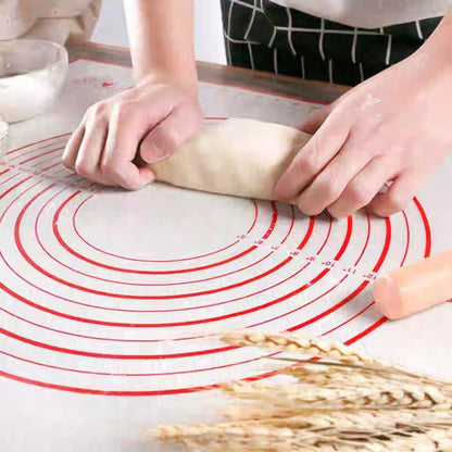 Large Silicone Baking Mat Non Stick Dough Pastry Making Pad with Measurements (Red)