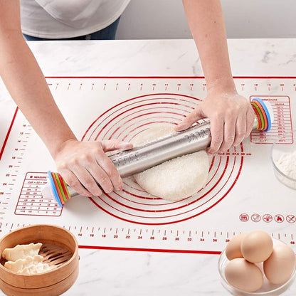 Large Silicone Baking Mat Non Stick Dough Pastry Making Pad with Measurements (Red)