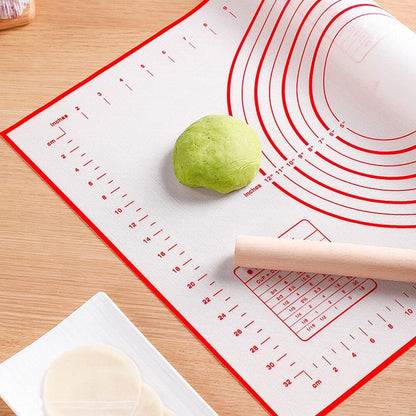 Large Silicone Baking Mat Non Stick Dough Pastry Making Pad with Measurements (Red)