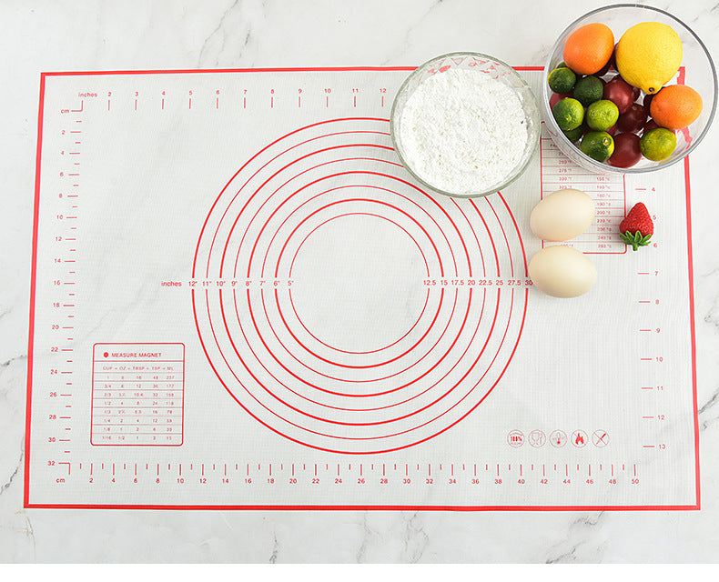 Large Silicone Baking Mat Non Stick Dough Pastry Making Pad with Measurements (Red)