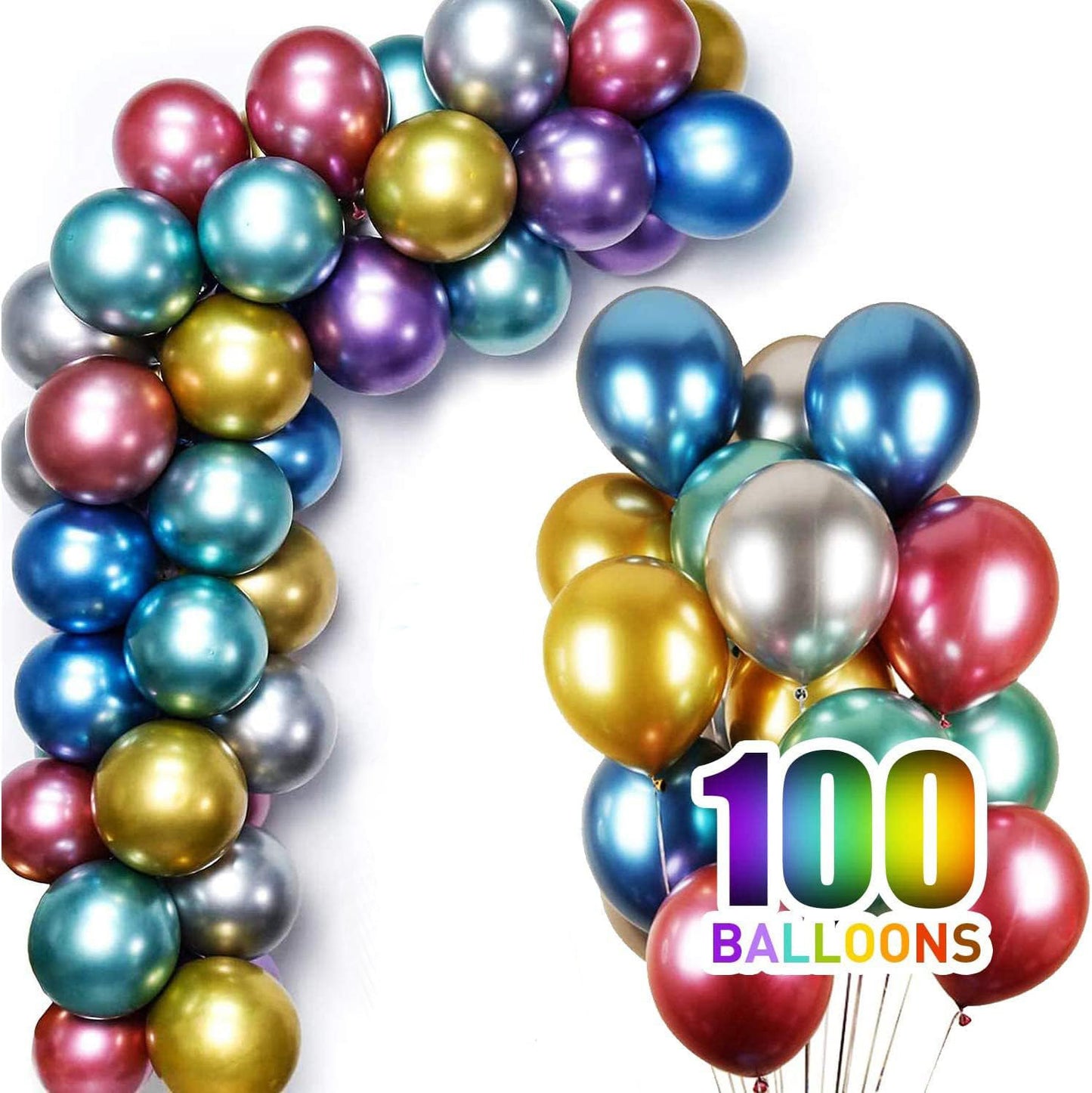 100 PCS Colourful Metallic Latex Balloons Party Celebrations Decorations