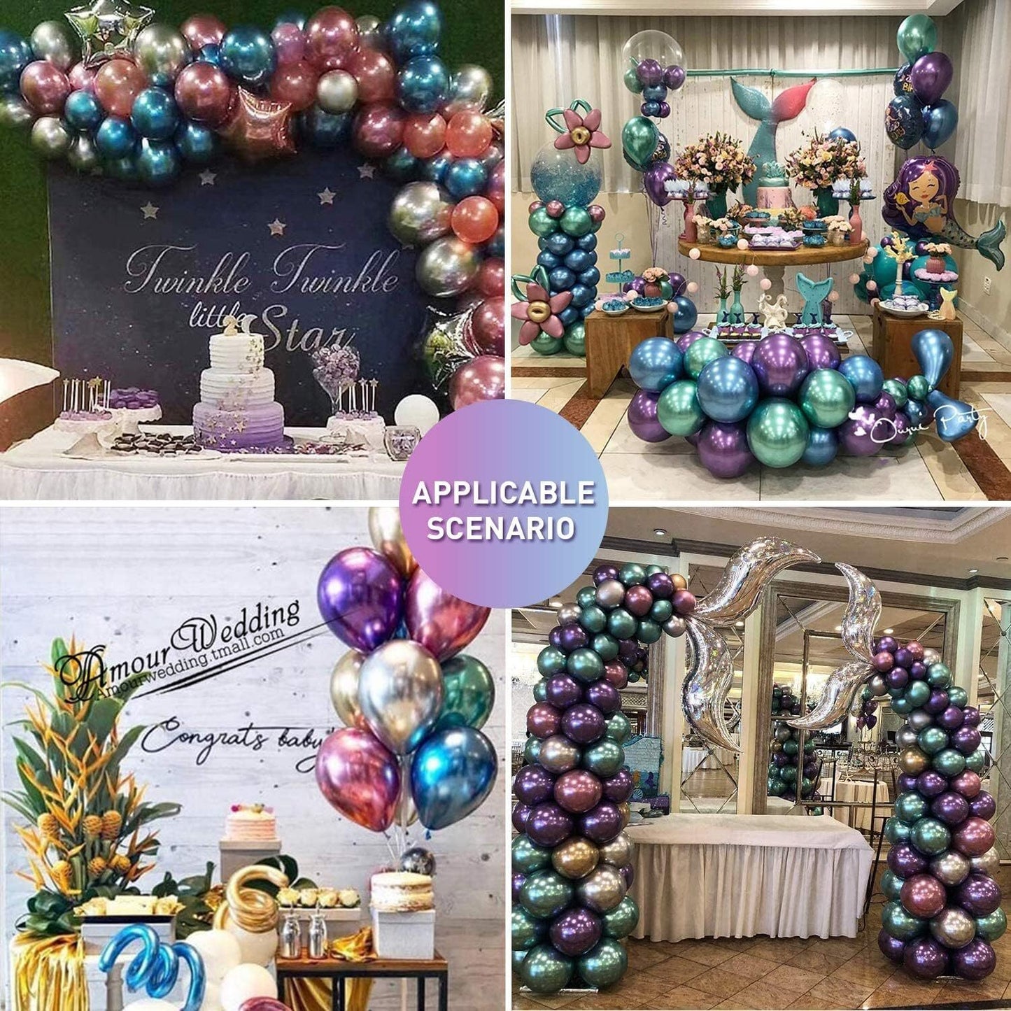 100 PCS Colourful Metallic Latex Balloons Party Celebrations Decorations