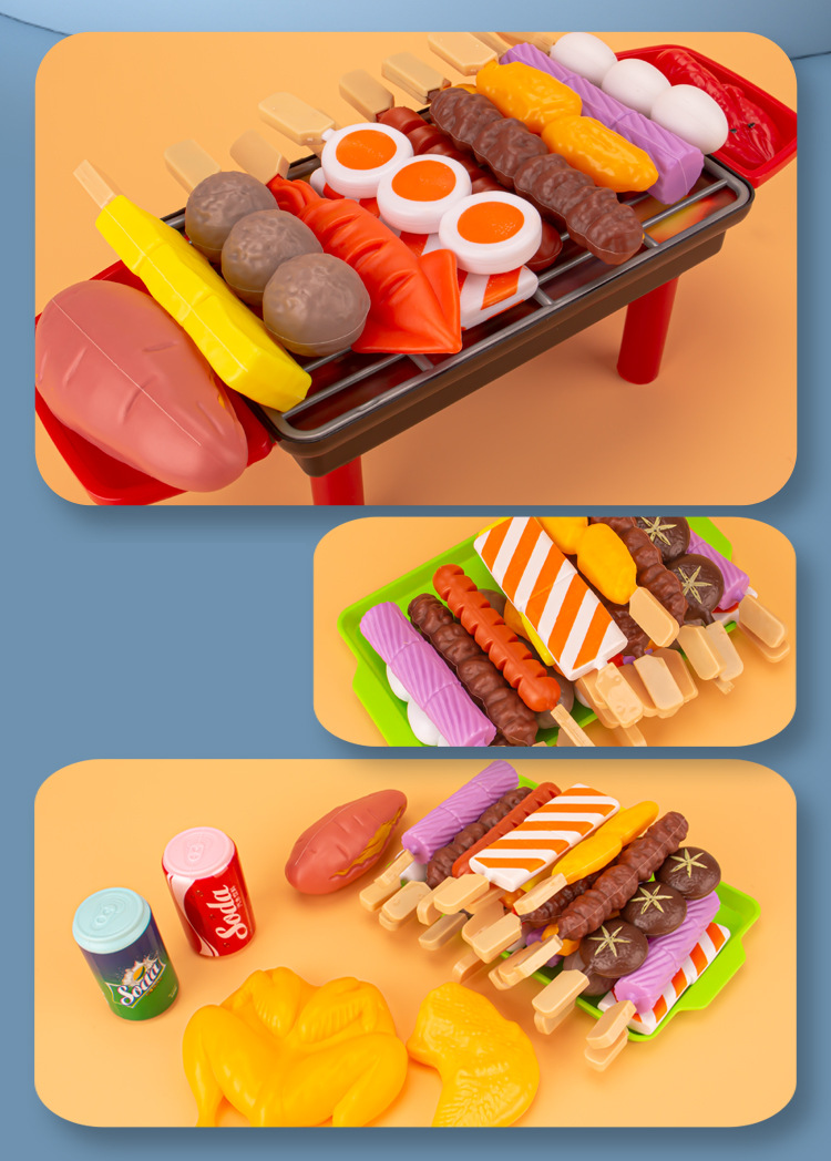 27 PCS BBQ Grill Pretend Play Kitchen Cooking Food Barbecue Cookware Kids Toy Set