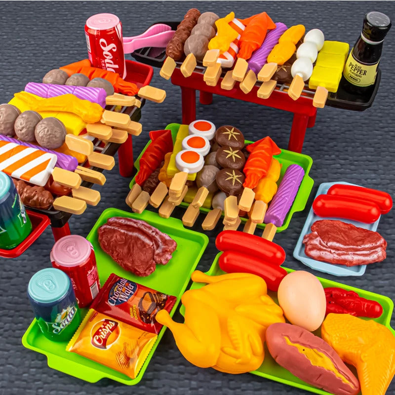 27 PCS BBQ Grill Pretend Play Kitchen Cooking Food Barbecue Cookware Kids Toy Set