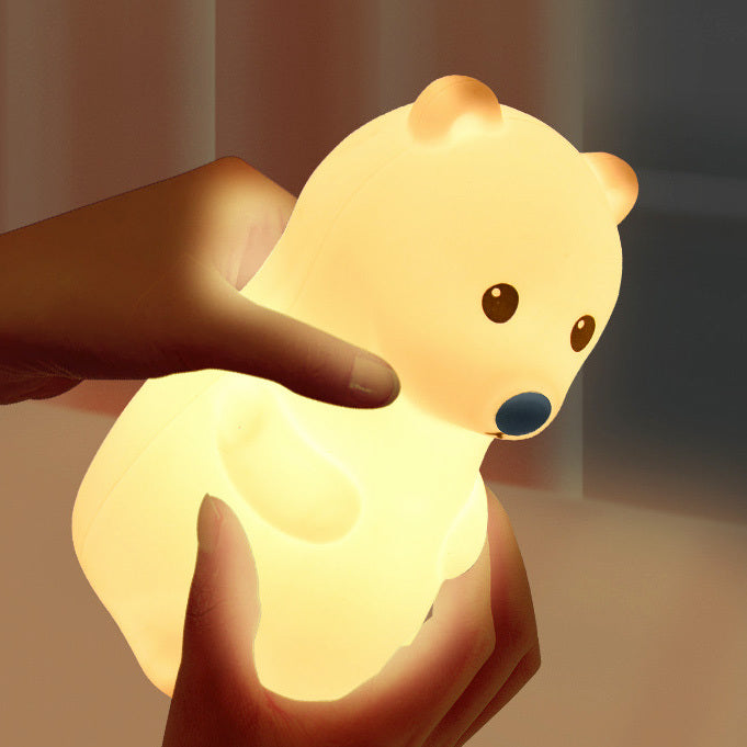 Adorable Silicone Bear Night Light USB Rechargeable Multicoluor Kids Bedroom Lamp