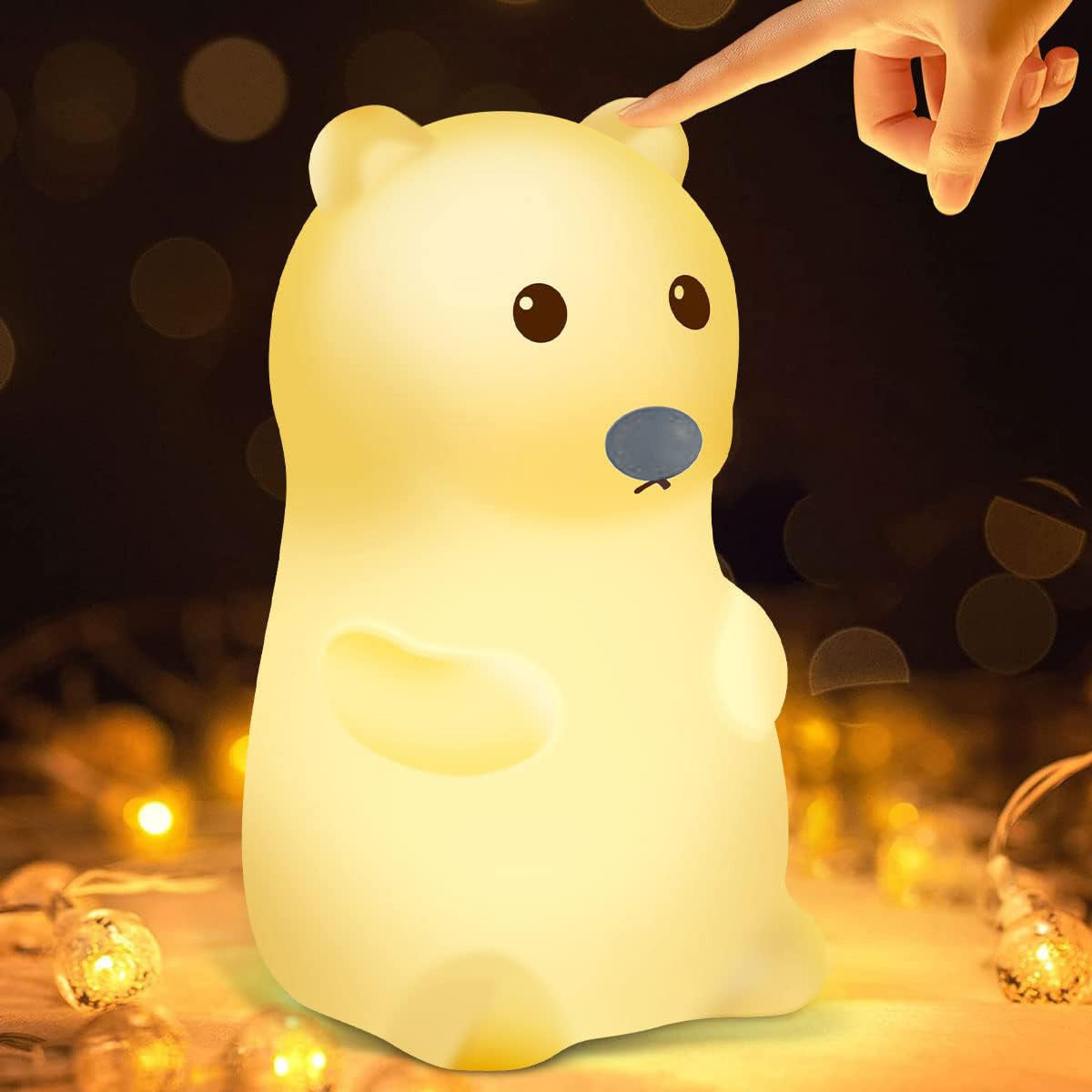 Adorable Silicone Bear Night Light USB Rechargeable Multicoluor Kids Bedroom Lamp