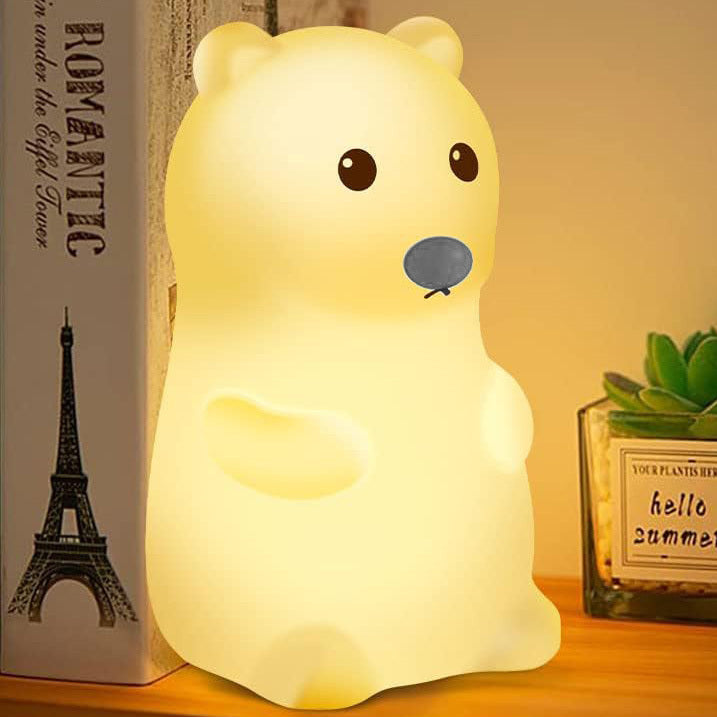 Adorable Silicone Bear Night Light USB Rechargeable Multicoluor Kids Bedroom Lamp