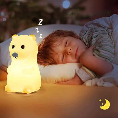 Adorable Silicone Bear Night Light USB Rechargeable Multicoluor Kids Bedroom Lamp