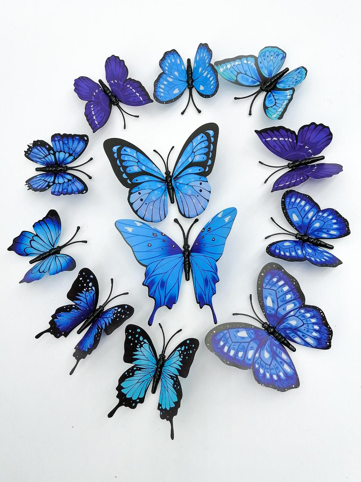 12-Piece 3D Butterfly Wall Decor Butterflies Stickers for Party Decorations with Magnets (Blue)