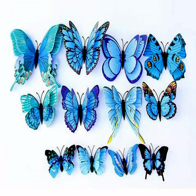 12-Piece 3D Butterfly Wall Decor Butterflies Stickers for Party Decorations with Magnets (Blue)