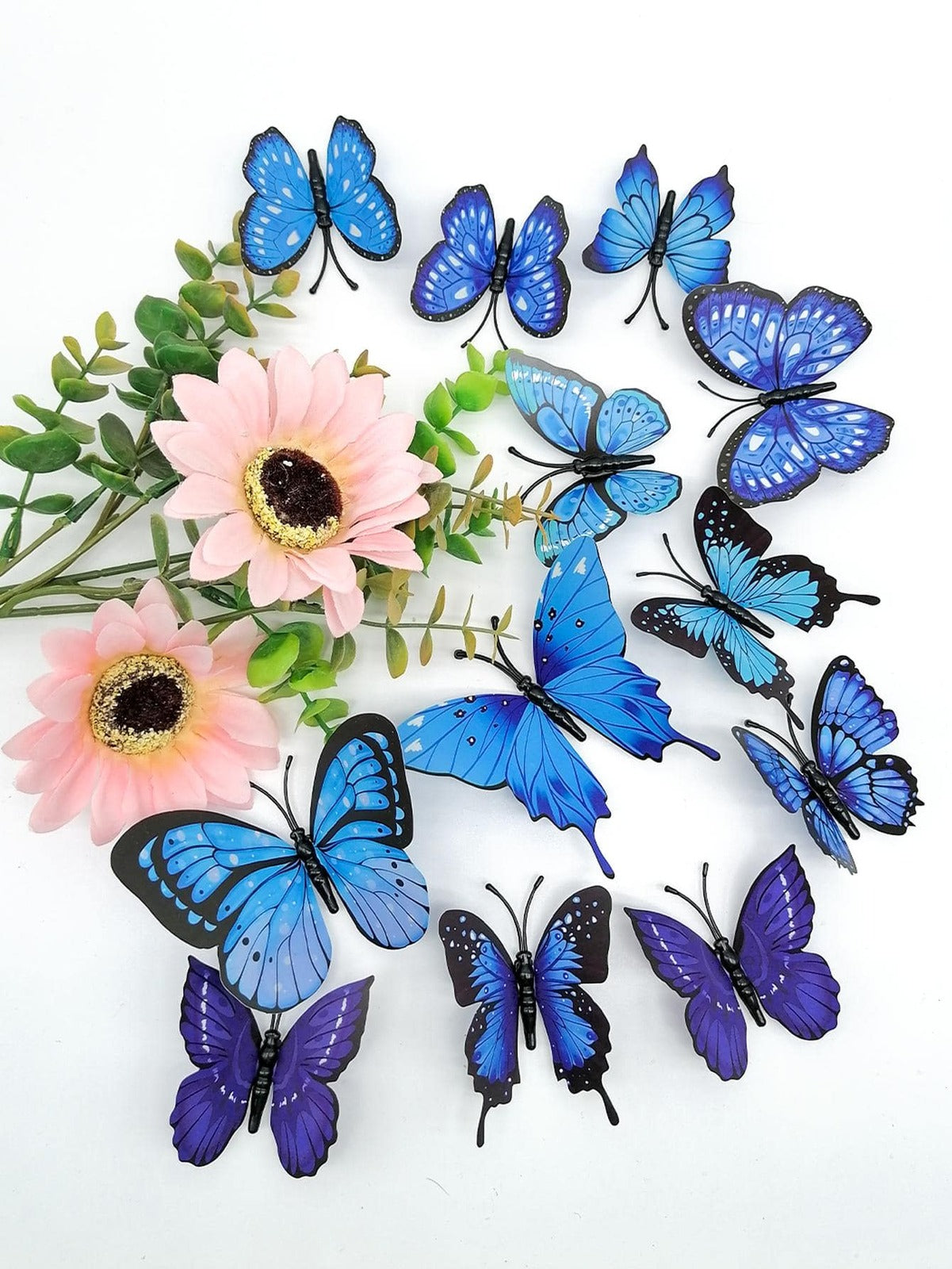 12-Piece 3D Butterfly Wall Decor Butterflies Stickers for Party Decorations with Magnets (Blue)