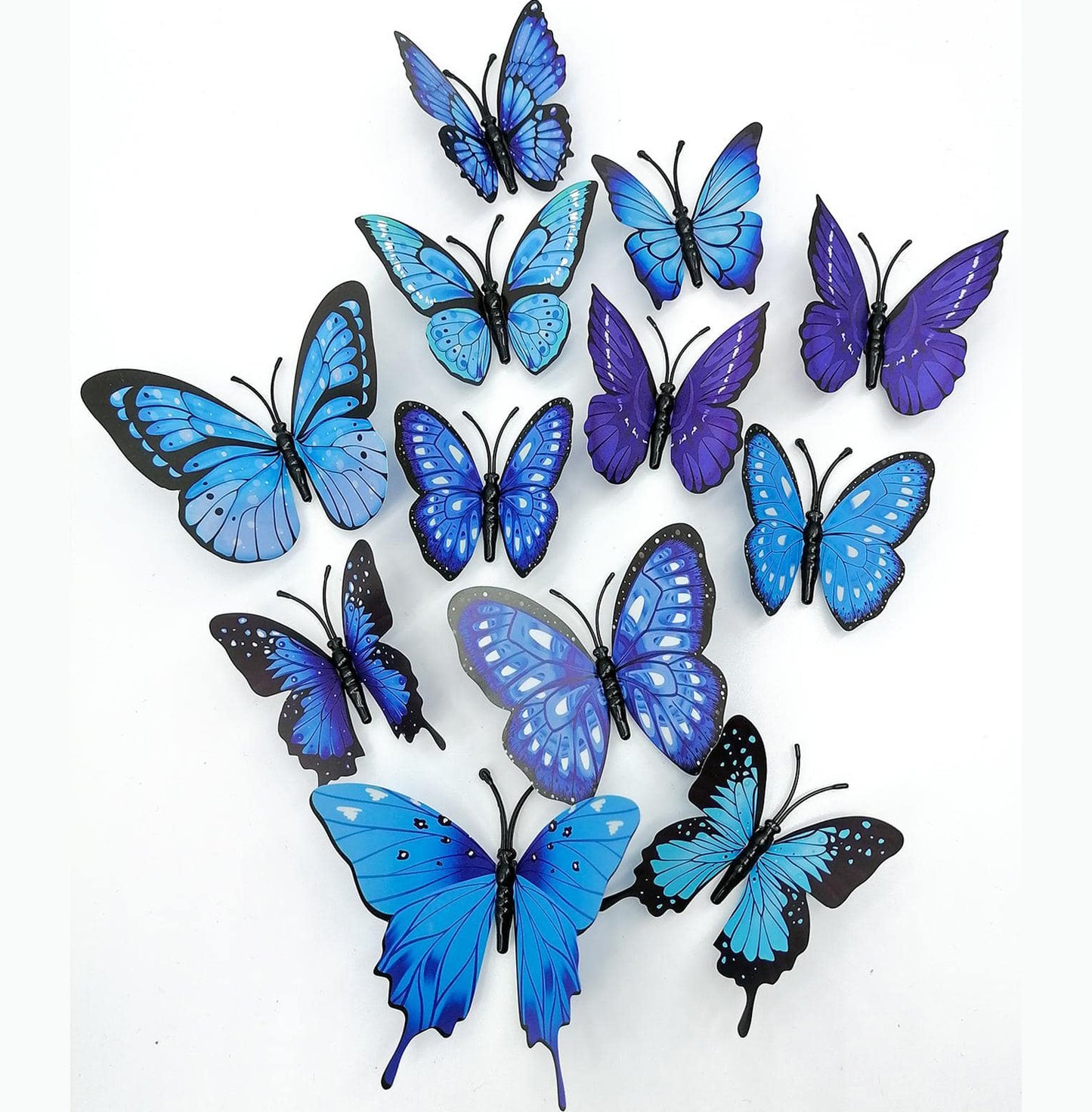 12-Piece 3D Butterfly Wall Decor Butterflies Stickers for Party Decorations with Magnets (Blue)