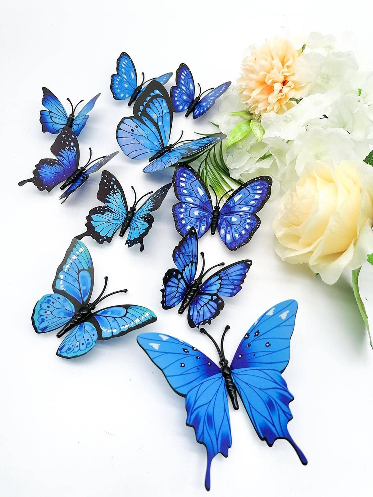 12-Piece 3D Butterfly Wall Decor Butterflies Stickers for Party Decorations with Magnets (Blue)