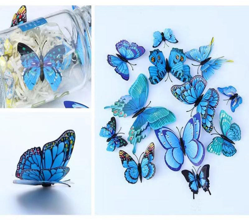 12-Piece 3D Butterfly Wall Decor Butterflies Stickers for Party Decorations with Magnets (Blue)