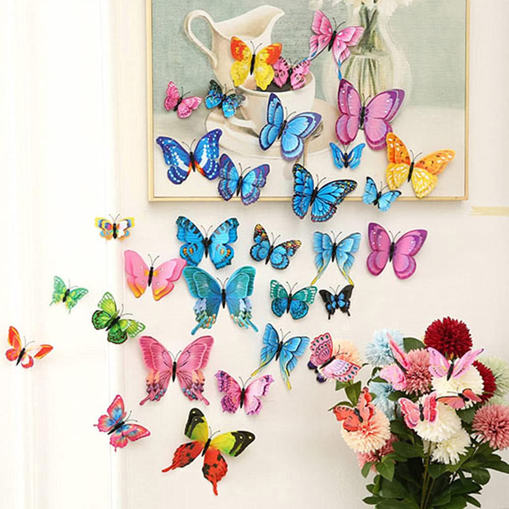 12-Piece 3D Butterfly Wall Decor Butterflies Stickers for Party Decorations with Magnets (Blue)