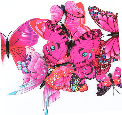 12-Piece 3D Butterfly Wall Decor Butterflies Stickers for Party Decorations with Magnets (Pink)