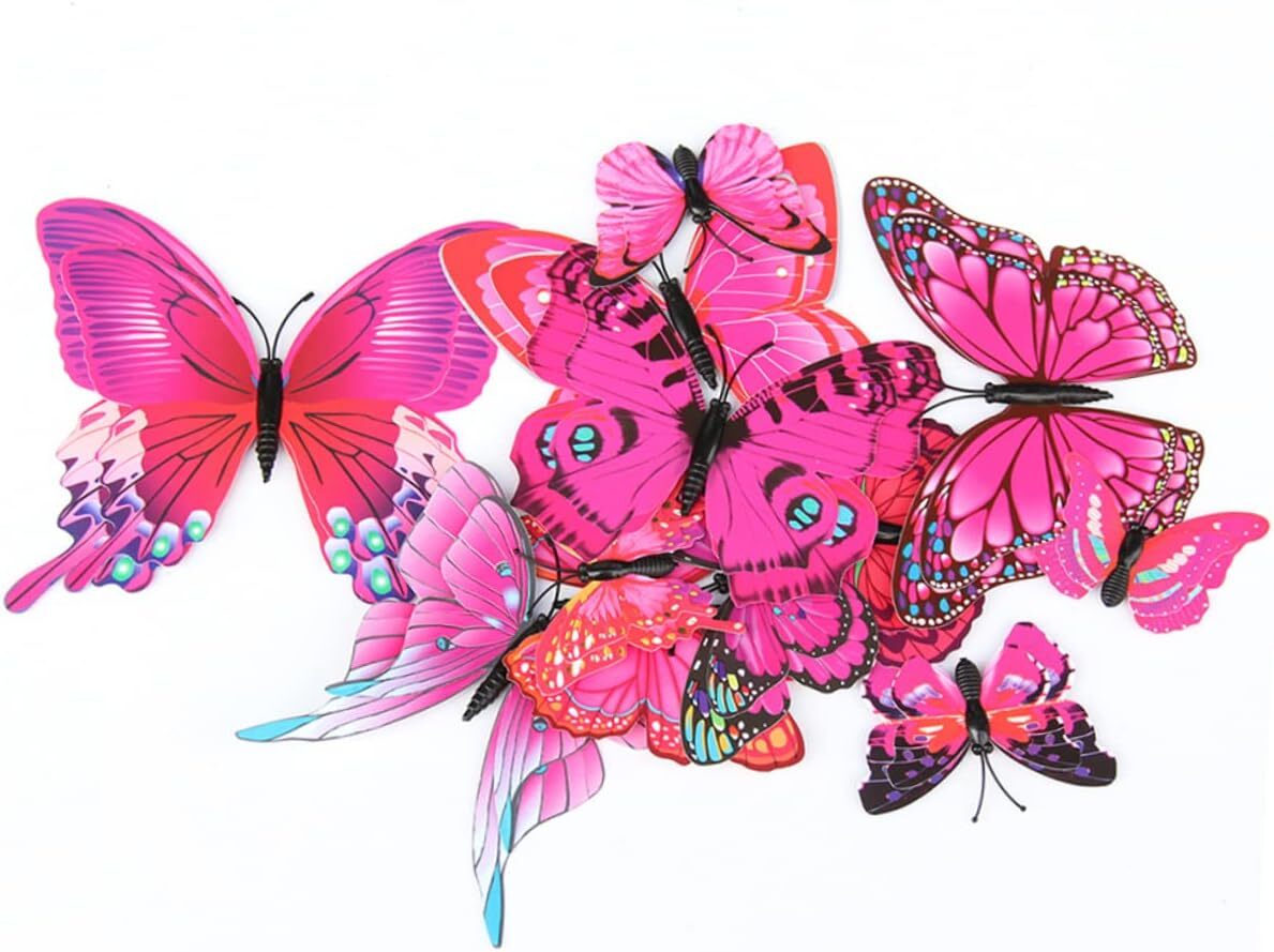 12-Piece 3D Butterfly Wall Decor Butterflies Stickers for Party Decorations with Magnets (Pink)