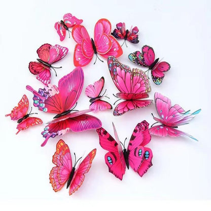 12-Piece 3D Butterfly Wall Decor Butterflies Stickers for Party Decorations with Magnets (Pink)