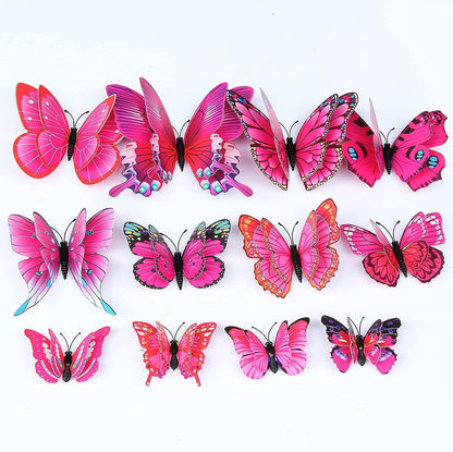 12-Piece 3D Butterfly Wall Decor Butterflies Stickers for Party Decorations with Magnets (Pink)