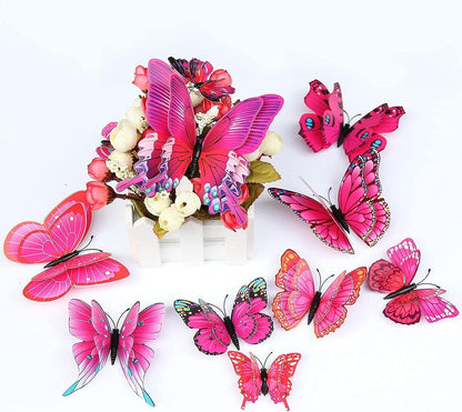 12-Piece 3D Butterfly Wall Decor Butterflies Stickers for Party Decorations with Magnets (Pink)