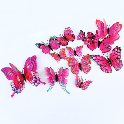 12-Piece 3D Butterfly Wall Decor Butterflies Stickers for Party Decorations with Magnets (Pink)