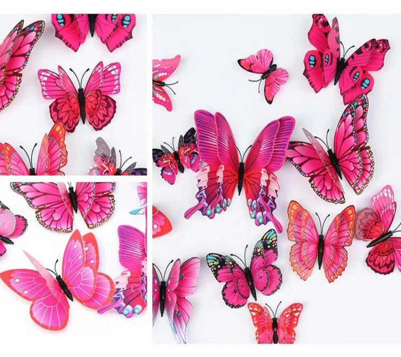 12-Piece 3D Butterfly Wall Decor Butterflies Stickers for Party Decorations with Magnets (Pink)