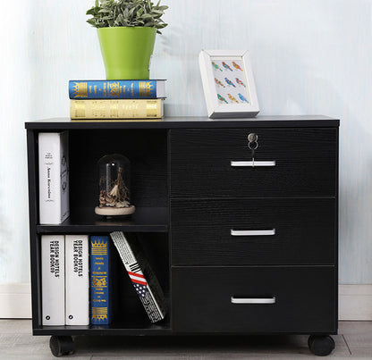 Vibe 3 Drawer and Shelf Utility Side Table with Wheels (Black)