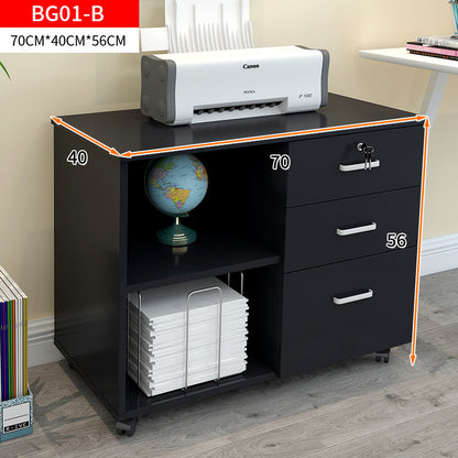 Vibe 3 Drawer and Shelf Utility Side Table with Wheels (Black)