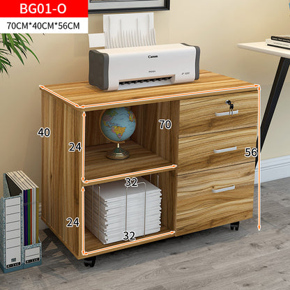 Vibe 3 Drawer and Shelf Utility Side Table with Wheels (Natural Oak)