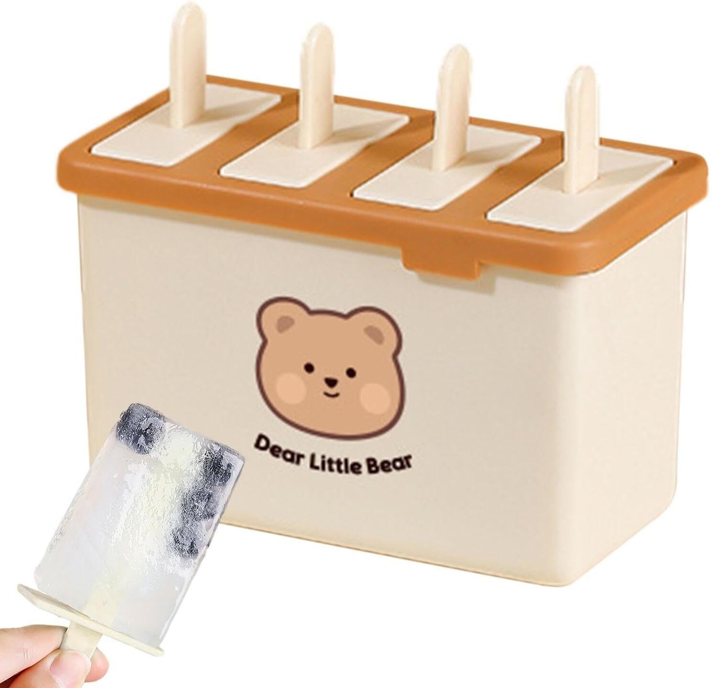 Adorable Bear Ice Cream Pop Molds 4 Piece BPA Free Popsicle Maker Set