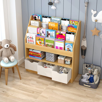 Clover Large Bookcase Storage Shelf Magazine Rack with Drawers (Oak)