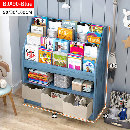 Clover Large Bookcase Storage Shelf Magazine Rack with Drawers (Blue)