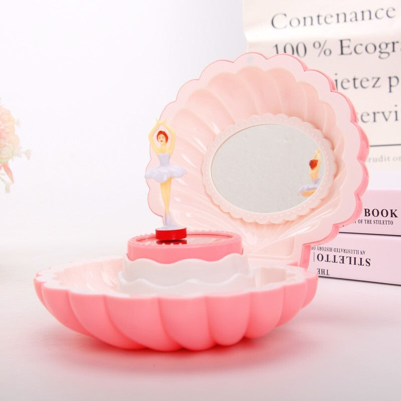 Deluxe Multifunction Dancing Ballerina Shell Music Box Jewellery Organiser (Pink)