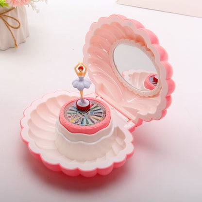 Deluxe Multifunction Dancing Ballerina Shell Music Box Jewellery Organiser (Pink)