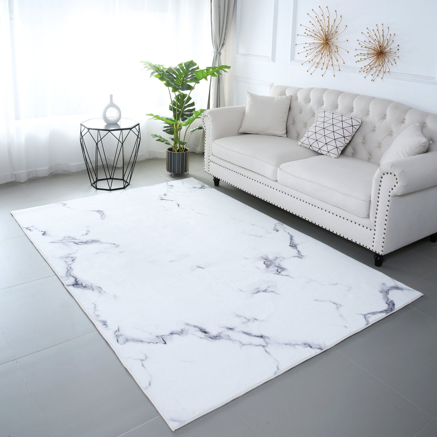 XL Extra Large Lush Plush White Marble Rug Carpet Mat (300 x 200)