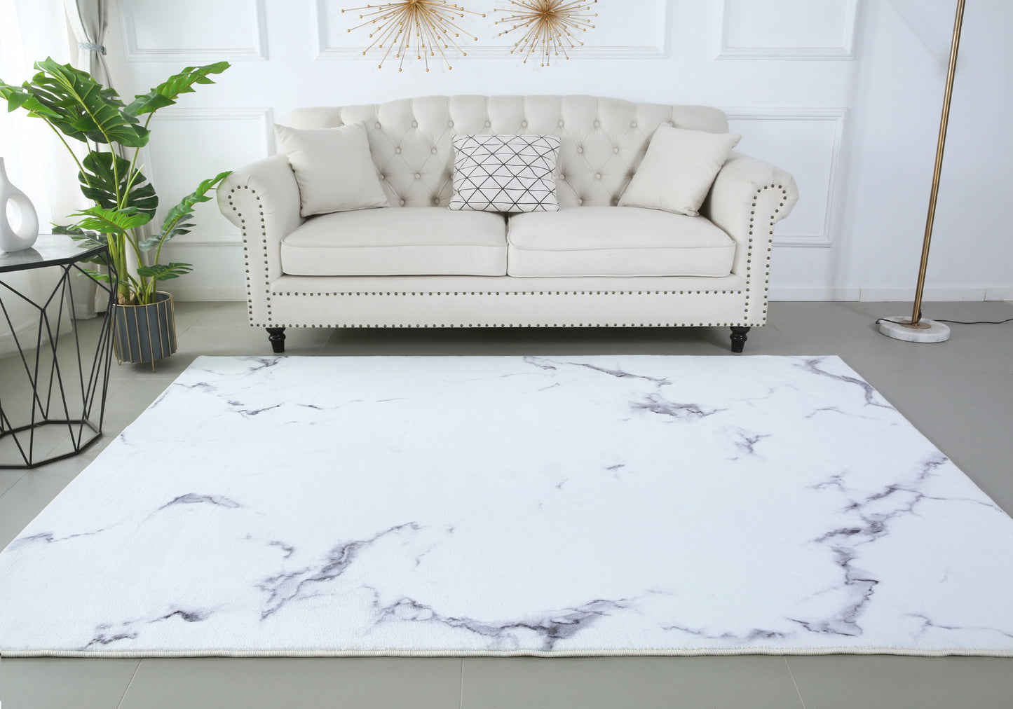 XL Extra Large Lush Plush White Marble Rug Carpet Mat (300 x 200)