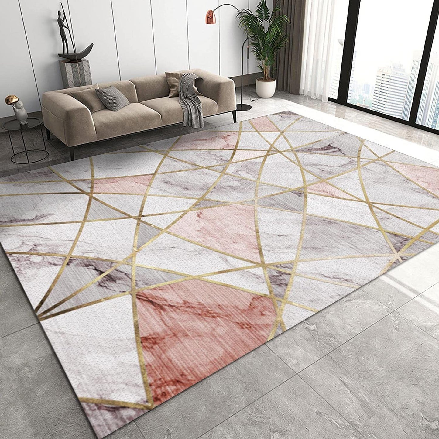 XL Extra Large Lush Plush Pink Marble Rug Carpet Mat (300 x 200)