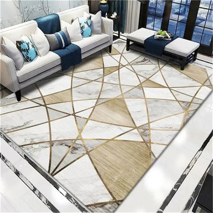 XL Extra Large Lush Plush Gold Marble Rug Carpet Mat (300 x 200)