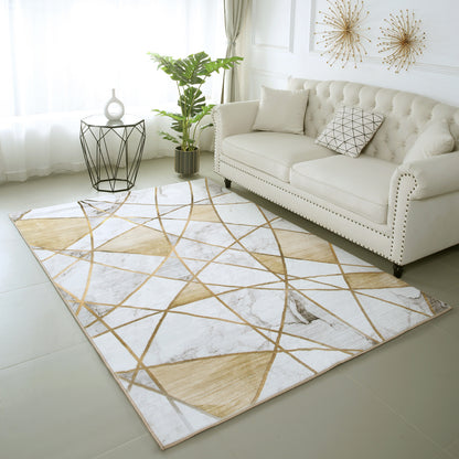 XL Extra Large Lush Plush Gold Marble Rug Carpet Mat (300 x 200)