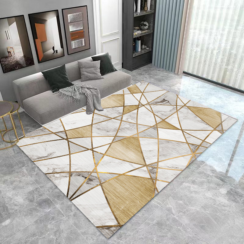 XL Extra Large Lush Plush Gold Marble Rug Carpet Mat (300 x 200)