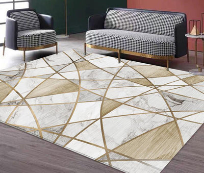 XL Extra Large Lush Plush Gold Marble Rug Carpet Mat (300 x 200)