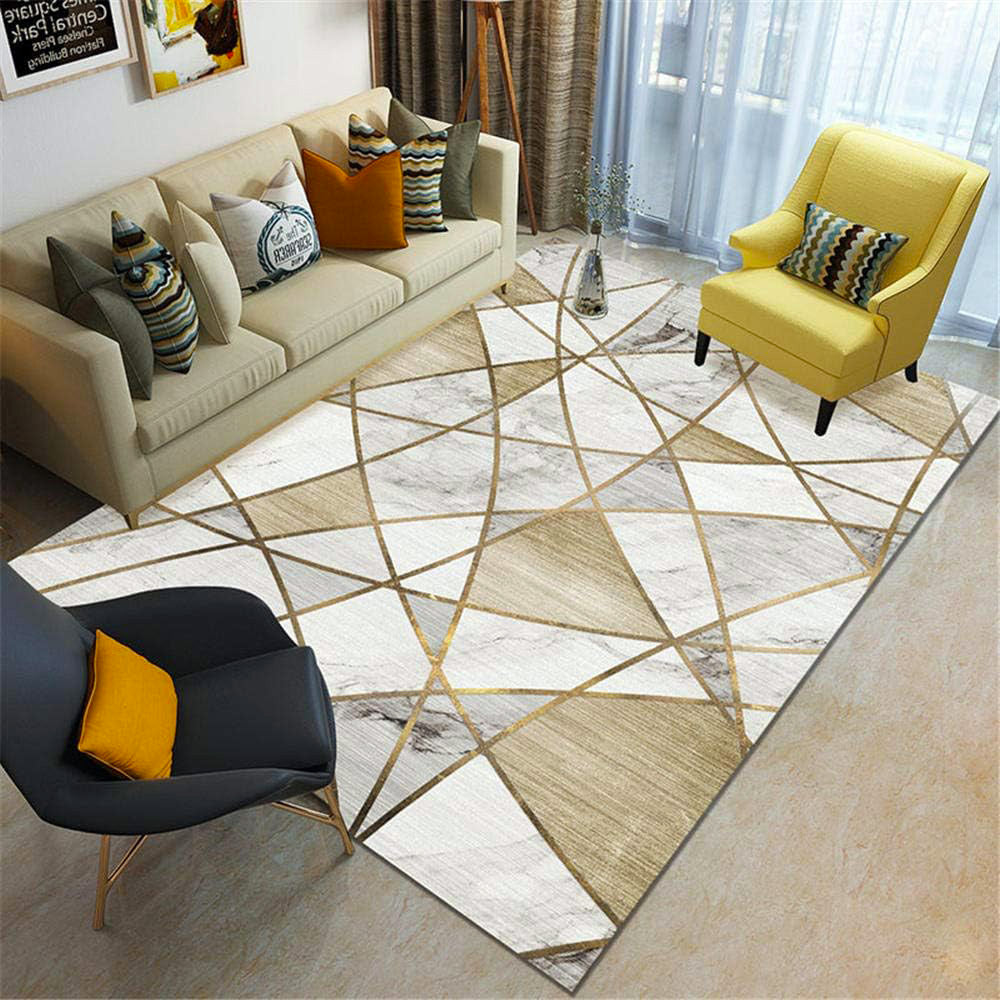 XL Extra Large Lush Plush Gold Marble Rug Carpet Mat (300 x 200)