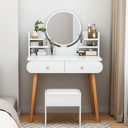 Beauty Dresser Vanity Table with Mirror, Stool and Storage Drawers Set