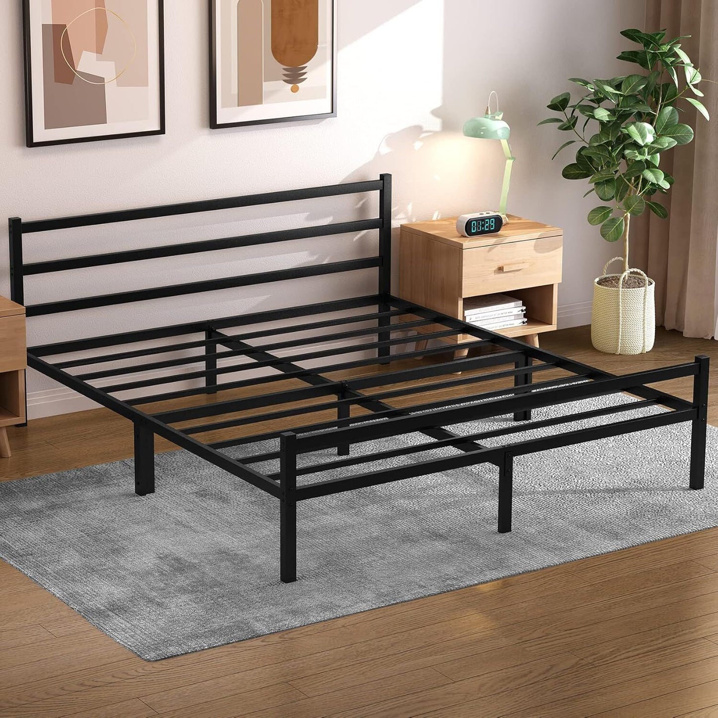 Titan Heavy Duty Metal Platform Bed Base Frame - Queen Size, Black Steel