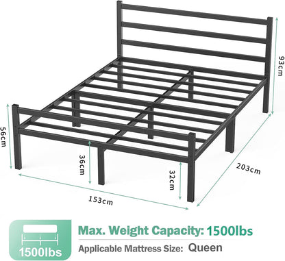 Titan Heavy Duty Metal Platform Bed Base Frame - Queen Size, Black Steel