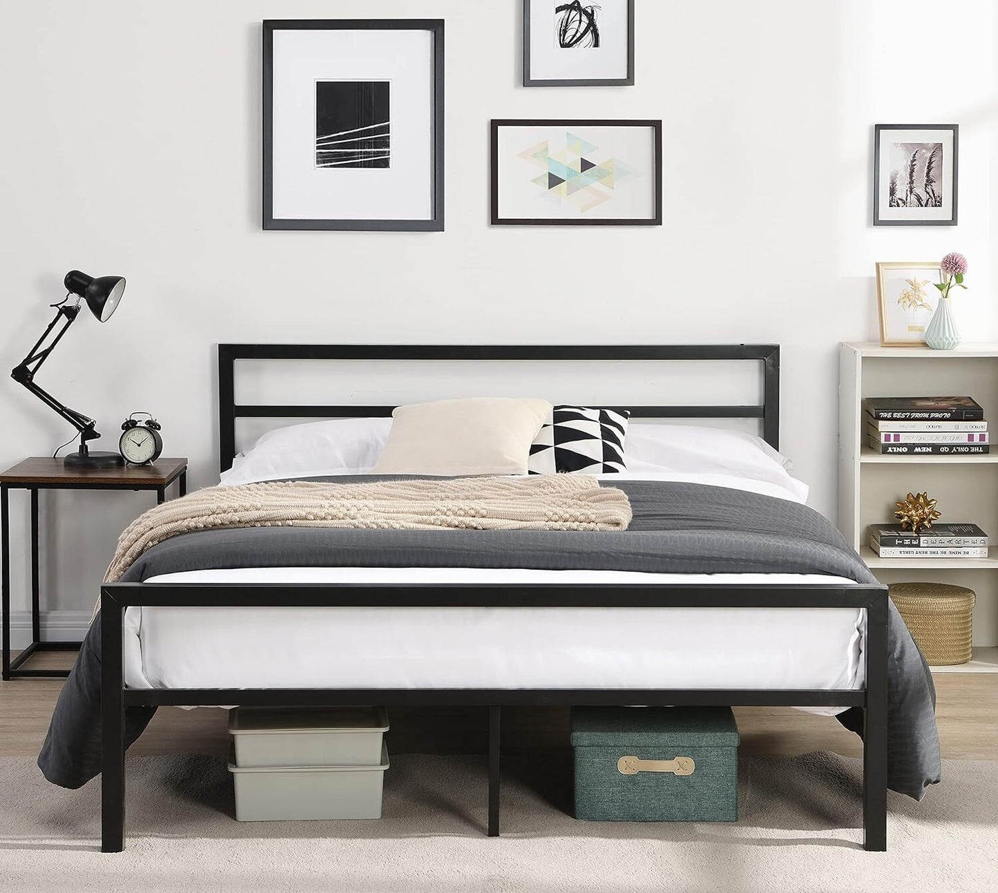 Titan Heavy Duty Metal Platform Bed Base Frame - King Size, Black Steel